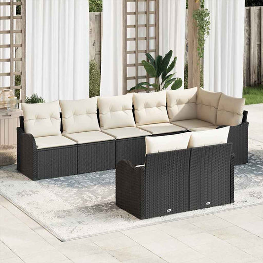 Garten-Sofa-Set mit Kissen 8 pcs Schwarz und Weiß Poly Rattan