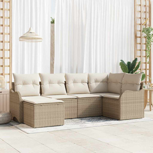 Garten-Sofa-Set mit Kissen 6 pcs Beige und Weiß Poly Rattan