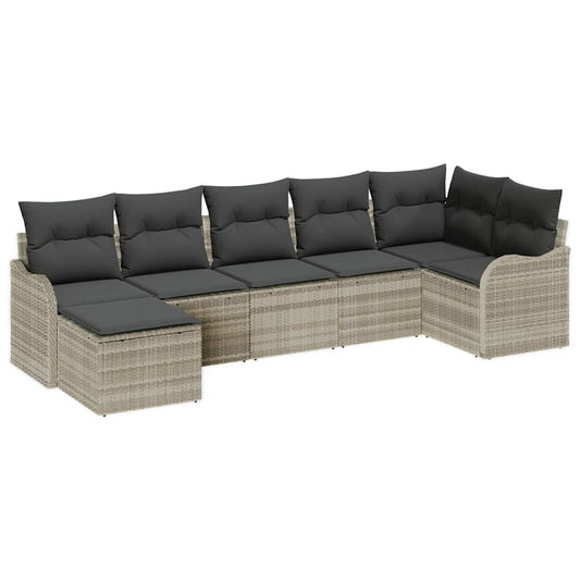 Garten-Sofa-Set mit Kissen 7 pcs Hellgrau Poly Rattan