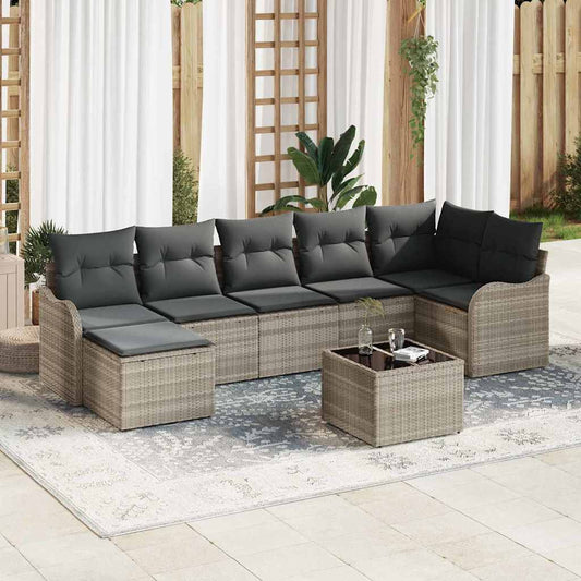Garten-Sofa-Set mit Kissen 8 pcs Hellgrau Poly Rattan