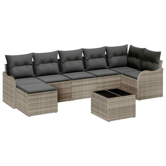 Garten-Sofa-Set mit Kissen 8 pcs Hellgrau Poly Rattan