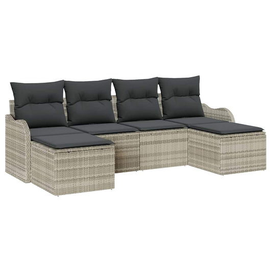Garten-Sofa-Set mit Kissen 6 pcs Hellgrau Poly Rattan