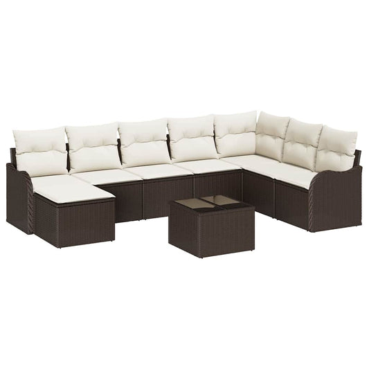 Garten-Sofa-Set mit Kissen 9 pcs Braun und Weiß Poly Rattan