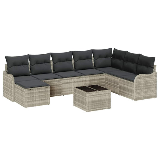 Garten-Sofa-Set mit Kissen 9 pcs Hellgrau Poly Rattan