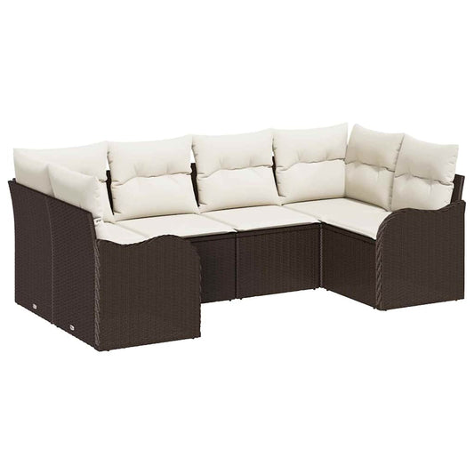 Garten-Sofa-Set mit Kissen 6 pcs Braun und Weiß Poly Rattan