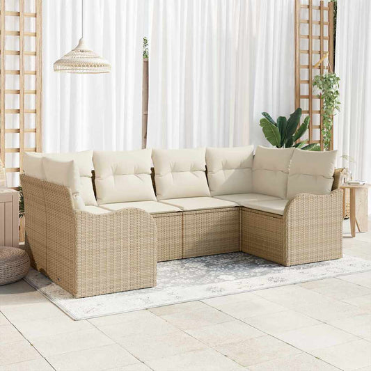 Garten-Sofa-Set mit Kissen 6 pcs Beige und Weiß Poly Rattan