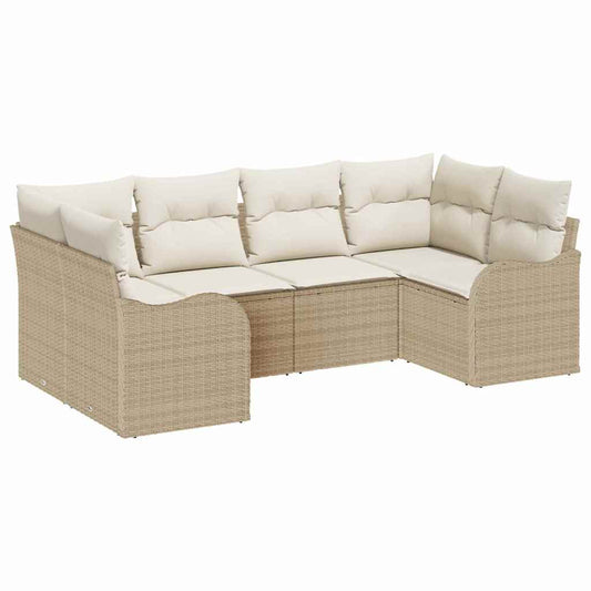 Garten-Sofa-Set mit Kissen 6 pcs Beige und Weiß Poly Rattan