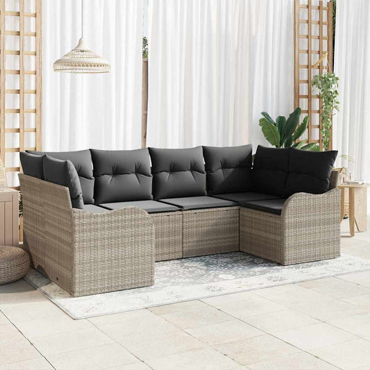 Garten-Sofa-Set mit Kissen 6 pcs Hellgrau Poly Rattan
