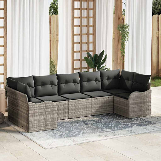 Garten-Sofa-Set mit Kissen 7 pcs Hellgrau Poly Rattan