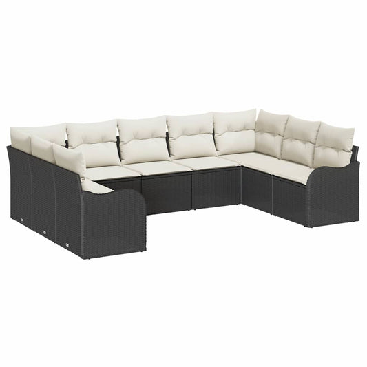 Garten-Sofa-Set mit Kissen 9 pcs Schwarz und Weiß Poly Rattan
