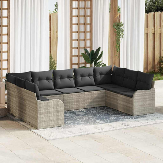 Garten-Sofa-Set mit Kissen 9 pcs Hellgrau Poly Rattan
