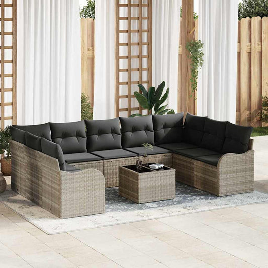 Garten-Sofa-Set mit Kissen 10 pcs Hellgrau Poly Rattan