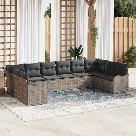 Garten-Sofa-Set mit Kissen 10 pcs Grau Poly Rattan