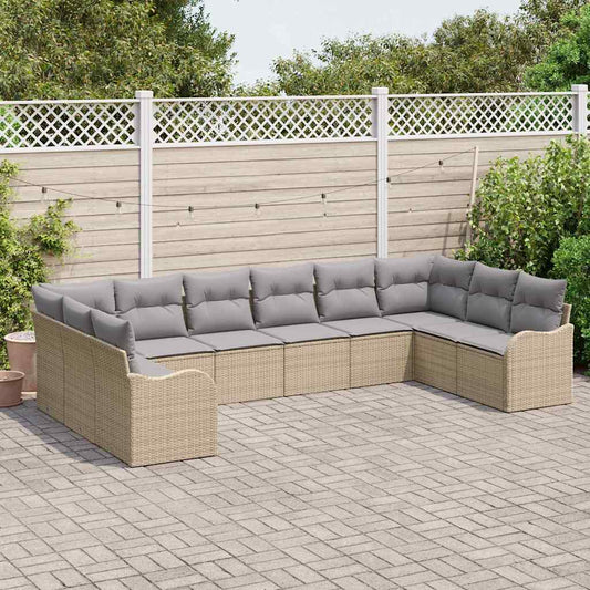 Garten-Sofa-Set 10 pcs Beige und Hellgrau Poly Rattan
