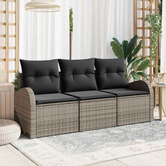 Garten-Sofa-Set mit Kissen 3 pcs Grau Poly Rattan