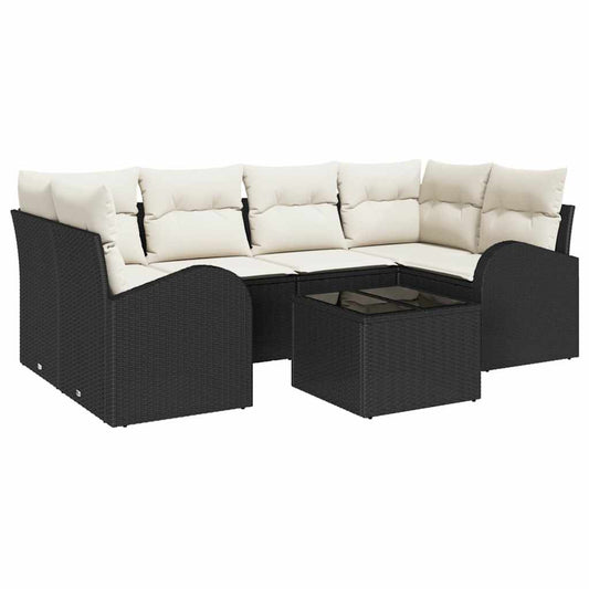 Garten-Sofa-Set 7 pcs Schwarz und Creme 55 x 55 x 37 cm