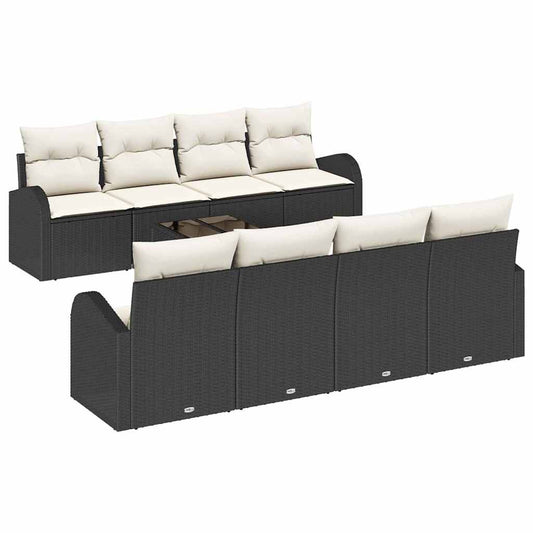 Garten-Sofa-Set 9 pcs Schwarz und Creme 55 x 55 x 37 cm