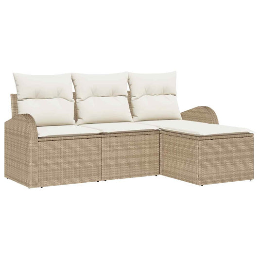 Garten-Sofa-Set mit Kissen 4 pcs Beige und Weiß Poly Rattan