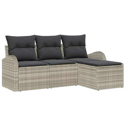 Garten-Sofa-Set mit Kissen 4 pcs Hellgrau Poly Rattan