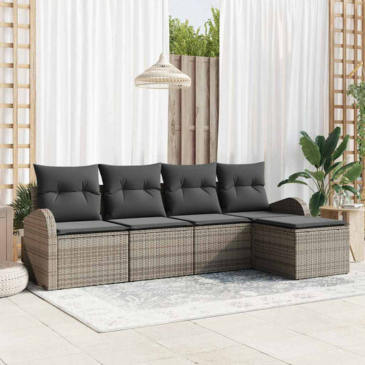 Garten-Sofa-Set mit Kissen 5 pcs Grau Poly Rattan