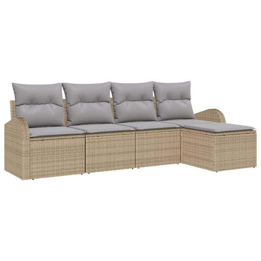 Sofa Set mit Kissen 5 pcs Beige und Hellgrau Poly-Rattan
