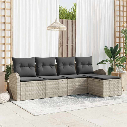 Garten-Sofa-Set mit Kissen 5 pcs Hellgrau Poly Rattan