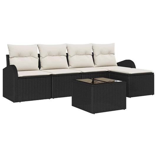 Sofa Set mit Kissen 6 pcs Schwarz und Weiß Poly-Rattan