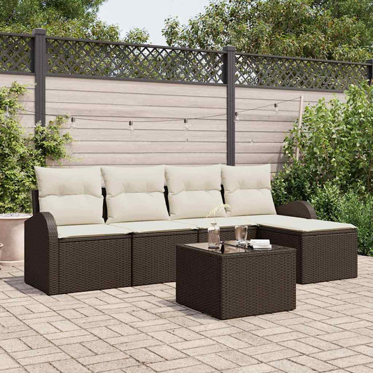 Garten-Sofa-Set mit Kissen 6 pcs Braun und Weiß Poly Rattan