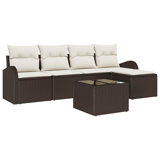 Garten-Sofa-Set mit Kissen 6 pcs Braun und Weiß Poly Rattan