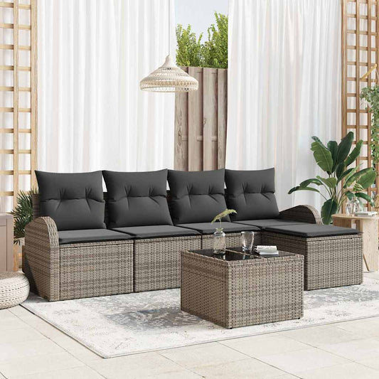 Garten-Sofa-Set mit Kissen 6 pcs Grau Poly Rattan