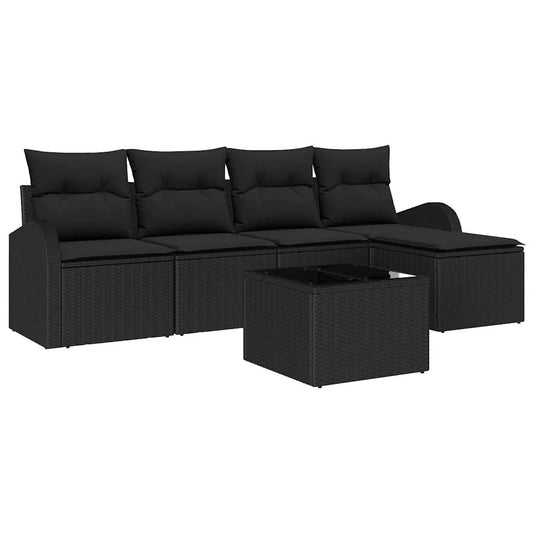 Garten-Sofa-Set mit Kissen 6 pcs Schwarz Poly Rattan