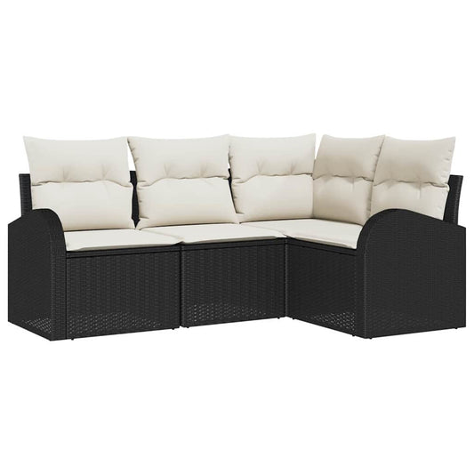 Sofa Set mit Kissen 4 pcs Schwarz und Weiß Poly-Rattan