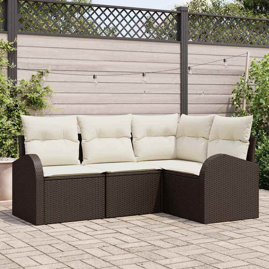 Garten-Sofa-Set mit Kissen 4 pcs Braun und Weiß Poly Rattan