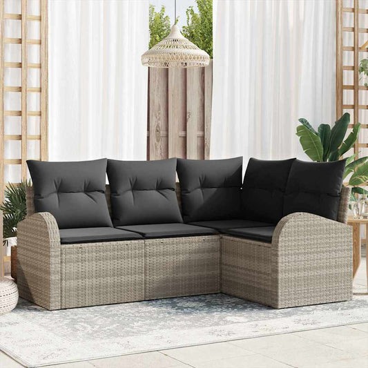 Garten-Sofa-Set mit Kissen 4 pcs Hellgrau Poly Rattan