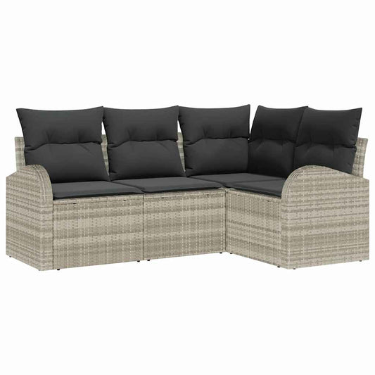 Garten-Sofa-Set mit Kissen 4 pcs Hellgrau Poly Rattan