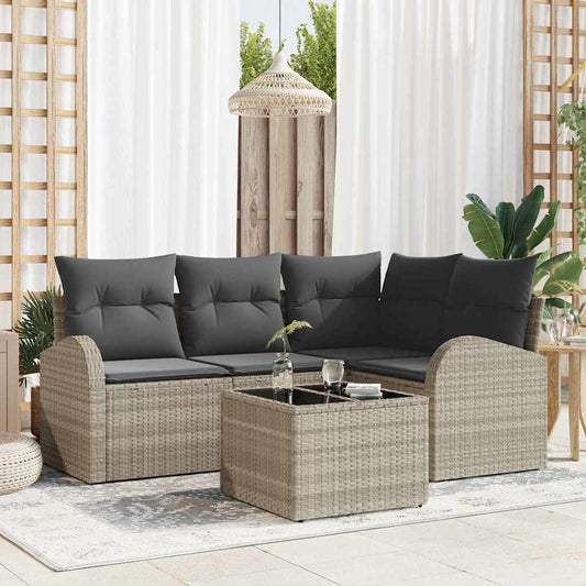 Garten-Sofa-Set mit Kissen 5 pcs Hellgrau Poly Rattan