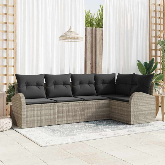 Garten-Sofa-Set mit Kissen 5 pcs Hellgrau Poly Rattan