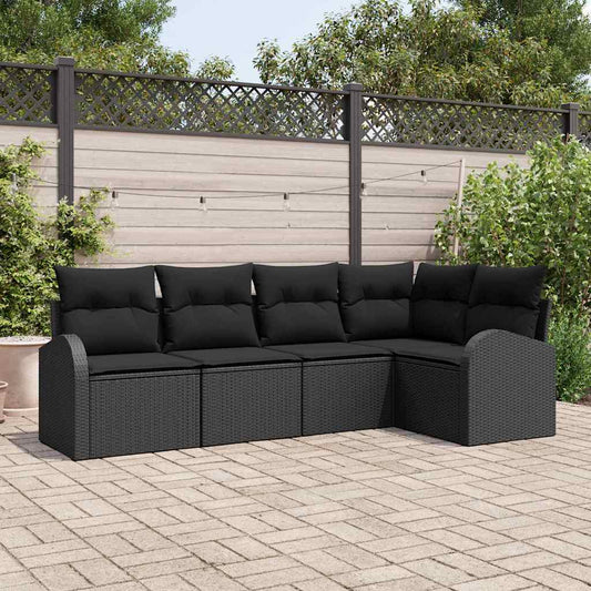 Garten-Sofa-Set mit Kissen 5 pcs Schwarz Poly Rattan