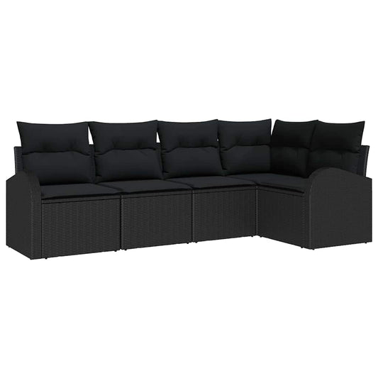 Garten-Sofa-Set mit Kissen 5 pcs Schwarz Poly Rattan