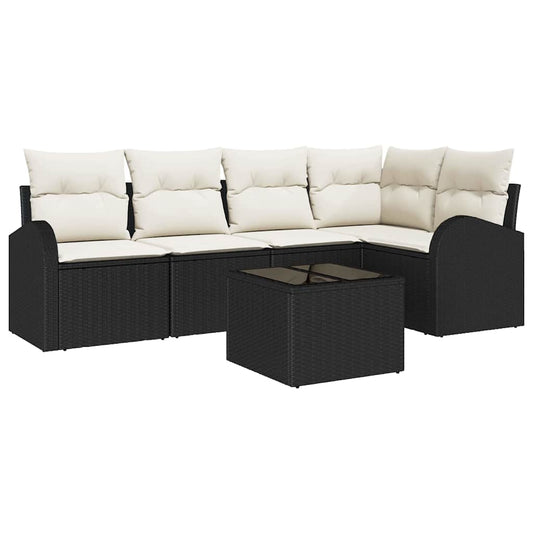 Garten-Sofa-Set mit Kissen 6 pcs Schwarz und Weiß Poly Rattan
