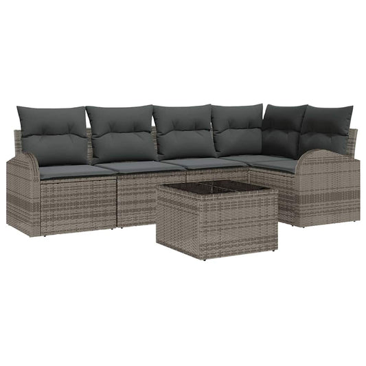 Garten-Sofa-Set mit Kissen 6 pcs Grau Poly Rattan