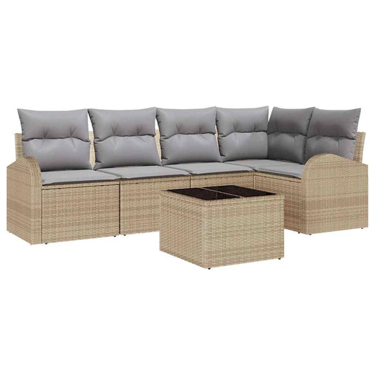 Garten-Sofa-Set mit Kissen 6 pcs Beige und Hellgrau Poly Rattan