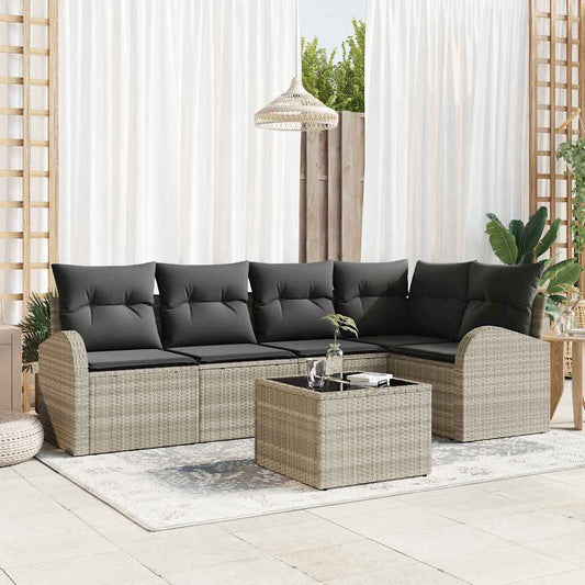 Garten-Sofa-Set mit Kissen 6 pcs Hellgrau Poly Rattan