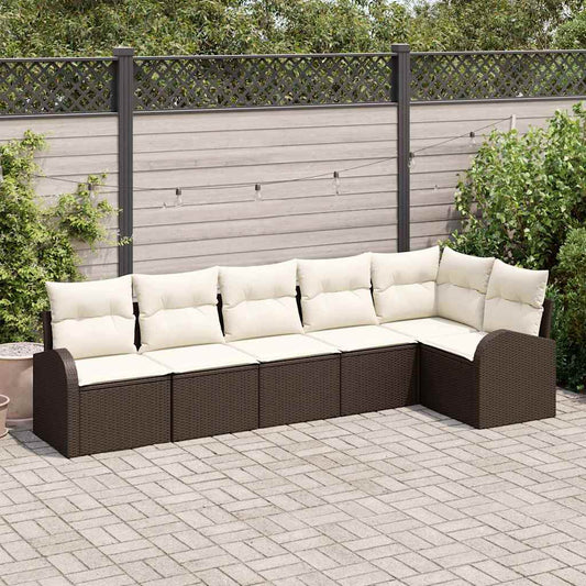 Garten-Sofa-Set mit Kissen 6 pcs Braun und Weiß Poly Rattan