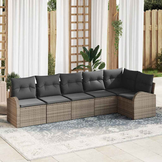 Garten-Sofa-Set mit Kissen 6 pcs Grau Poly Rattan