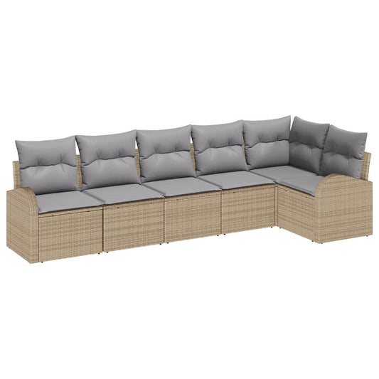 Gartensofa-set mit Kissen 6 pcs Beige und Hellgrau Poly-Rattan
