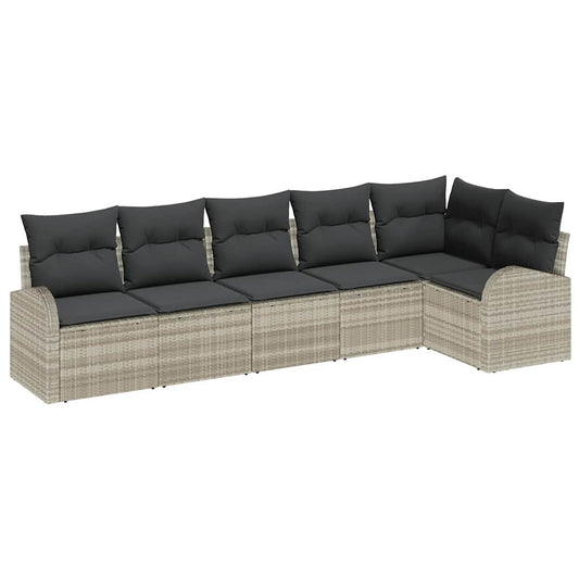 Garten-Sofa-Set mit Kissen 6 pcs Hellgrau Poly Rattan
