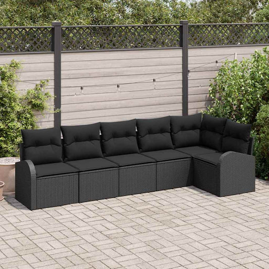 Garten-Sofa-Set mit Kissen 6 pcs Schwarz Poly Rattan