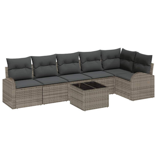 Garten-Sofa-Set mit Kissen 7 pcs Grau Poly Rattan
