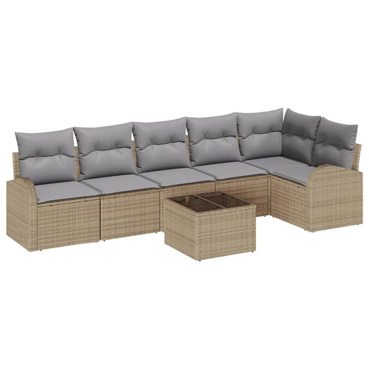 Garten-Sofa-Set mit Kissen 7 pcs Beige und Hellgrau Poly Rattan